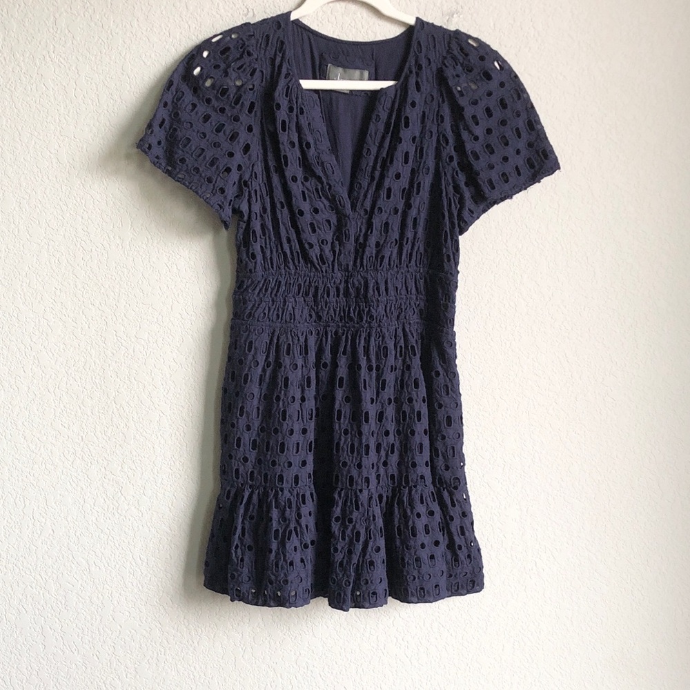 Anthropologie Somerset Mini Eyelet Dress Navy Embroidered